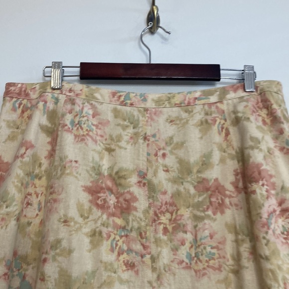 Vintage Skirt Womens 18 Beige Pink Floral Midi Linen Skirt 90s Romantic Whimsy - Picture 4 of 12